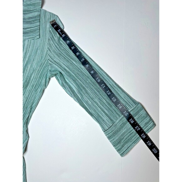 Michael Tyler Womens Small Green Striped Button Front Blouse Asymmetrical Hem - Picture 13 of 14